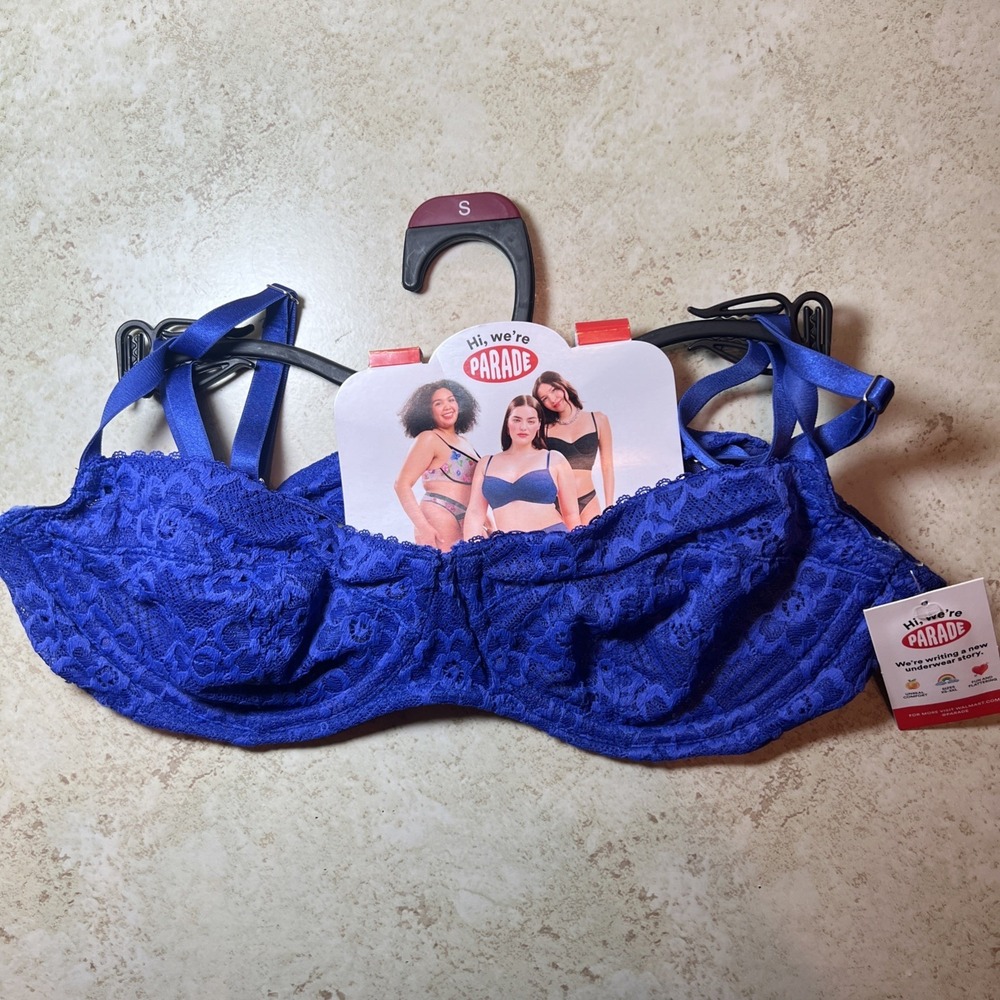 NEW! Parade Blue Lace‎ Balconette Underwire Bra Size Small Estilo Bluing NWT
